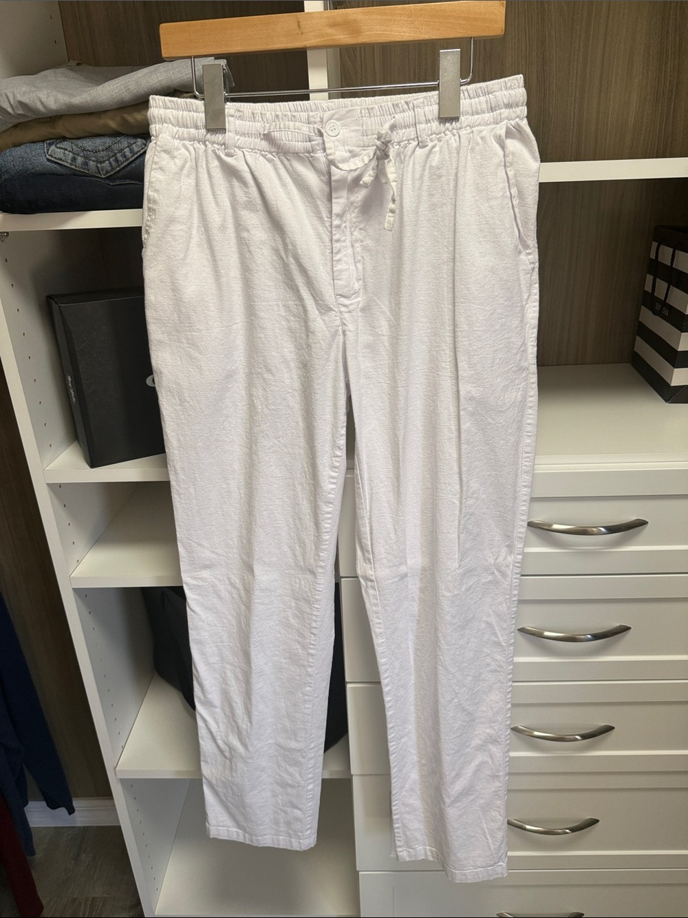 Men's White Drawstring Casual Pants
